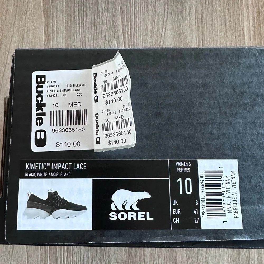 Sorel Kinetic Impact Lace Sneaker Black & White Womens 10 NWB Retail $140 - Picture 8 of 15